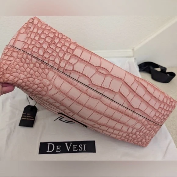 De Vesi De L’Armour Pink Crocodile-Embossed Tote Bag Shoulder Handbag - Picture 6 of 6